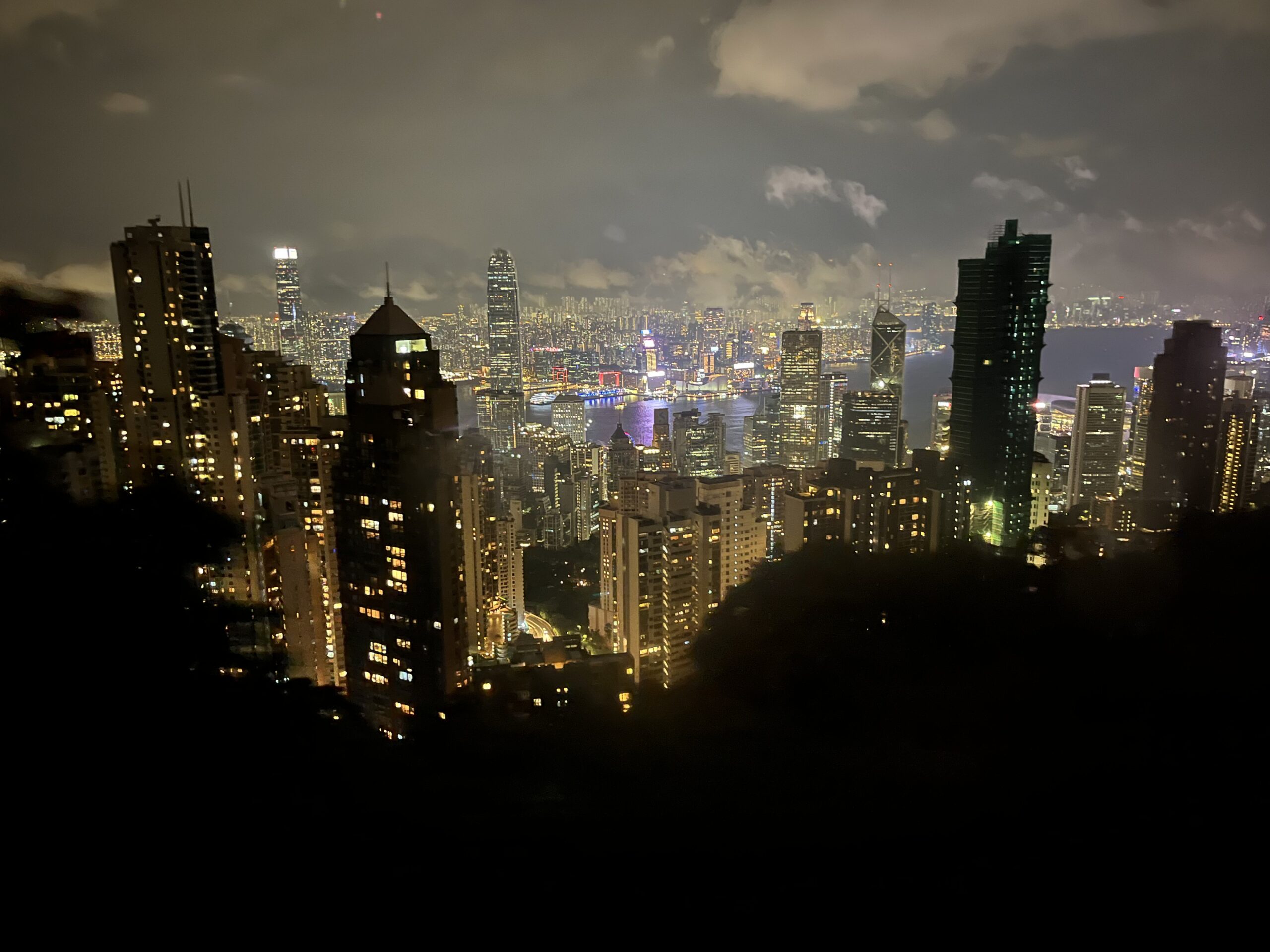 Annual inspection Peak Tram Hong Kong: View from the mountain of illuminated Hong Kong at night