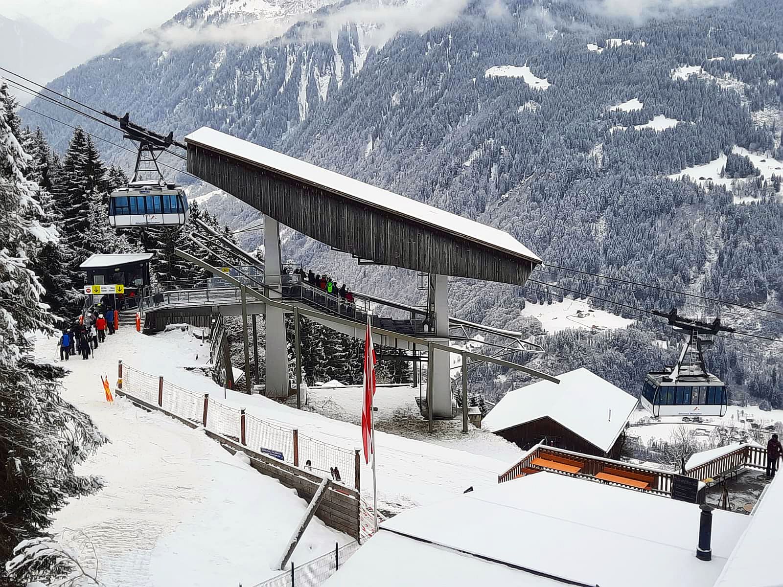 Snow-covered cable car station in the Silvretta Arena Montafon